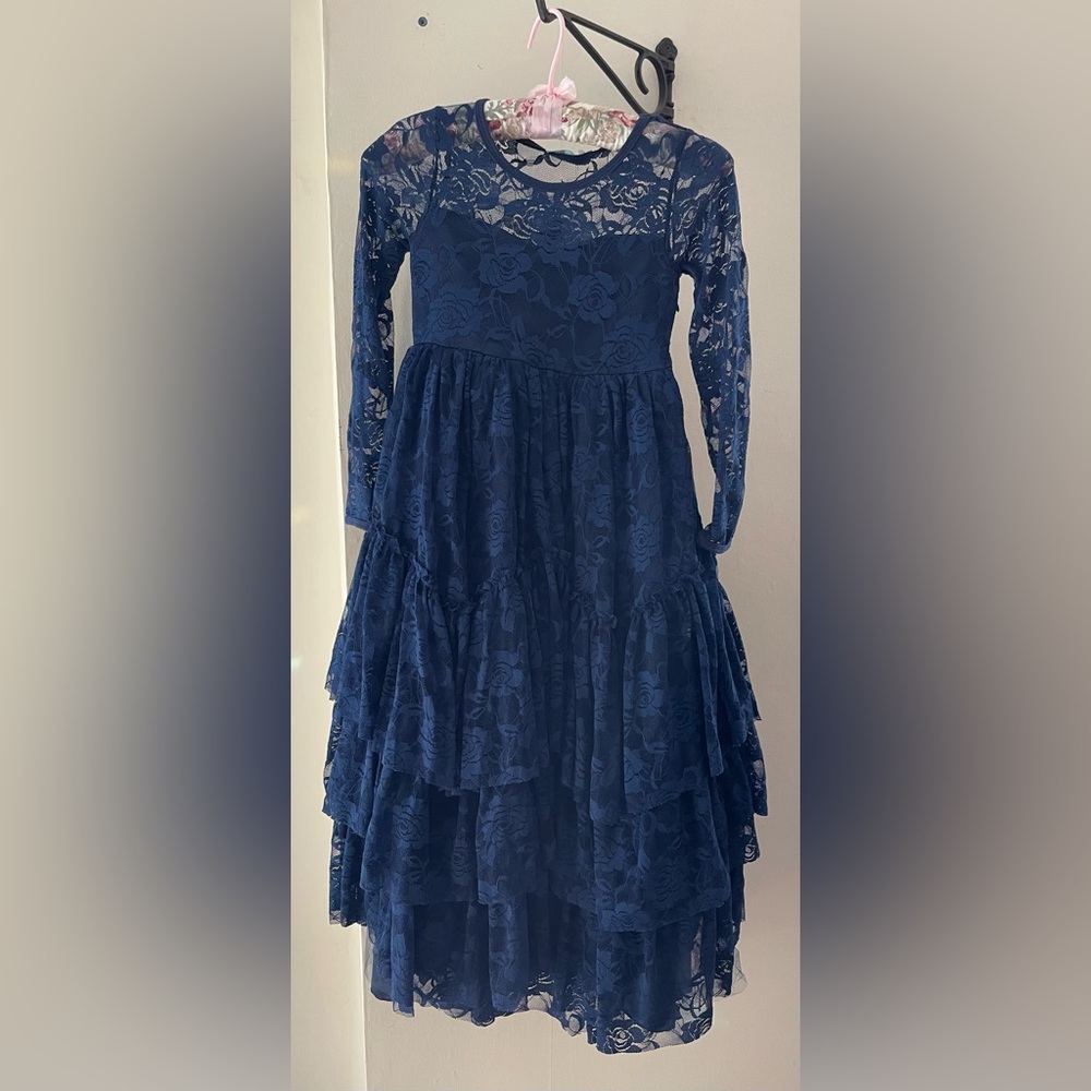 Just Couture Elegant Blue Lace Layered Dress Size 6